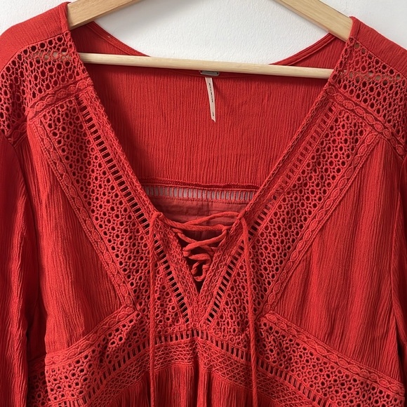 Harlow crochet embroidered boho tunic dress L burnt orange rust Boho hippie - Picture 4 of 11